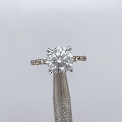 3.05 Carat Round Brilliant Lab Grown Diamond in 18k Yellow Gold Pave Cathedral Setting