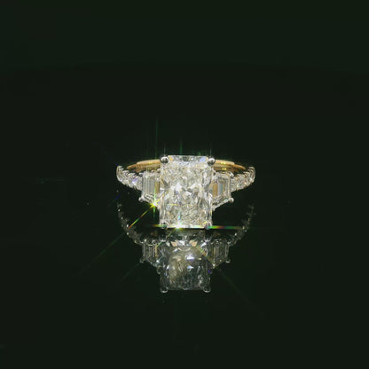 3.02 carat Radiant Lab Grown Diamond Center: 3-Stone in 18k Yellow Gold (VS1/E)