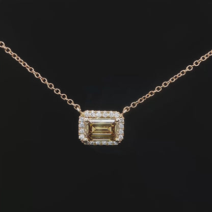 18k Gold Fancy Yellow Lab Diamond Pendant Necklace with Natural Diamond Halo – 18"