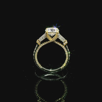 Two As One Engagement Ring with 2 carat Round Lab Grown Diamond in 18k Yellow and White Gold