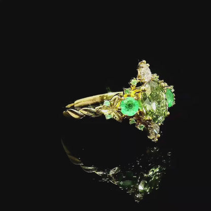 14k Yellow Gold with Emeralds and Fancy Vivid Green Lab Diamond Centerstone