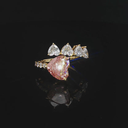 14k Yellow Gold 4.06ct Pink Heart Lab-Grown Diamond Ring | 5.3ctw