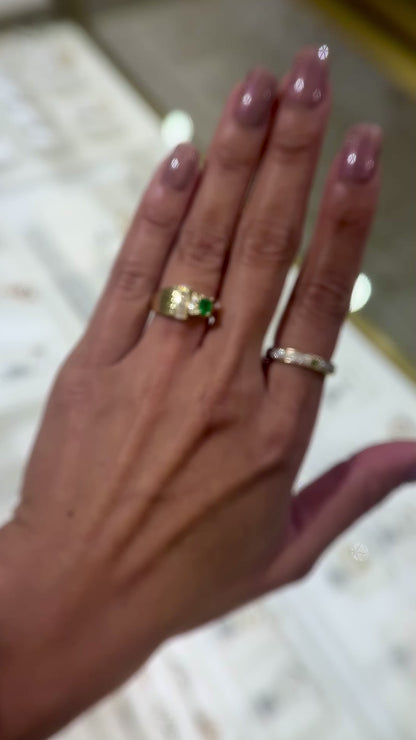 14k Gold Ring with Natural Diamonds and Emerald (1.52 tcw)