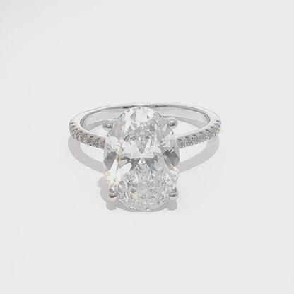 14k White Gold 4.03 Carat Oval Lab Grown Diamond Pavé Engagement Ring | E/VS2