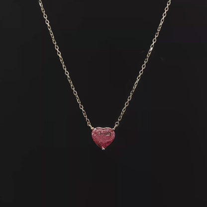 14k Gold 1.16ct Fancy Vivid Pink Heart Lab Diamond Necklace | Adjustable 16-18"