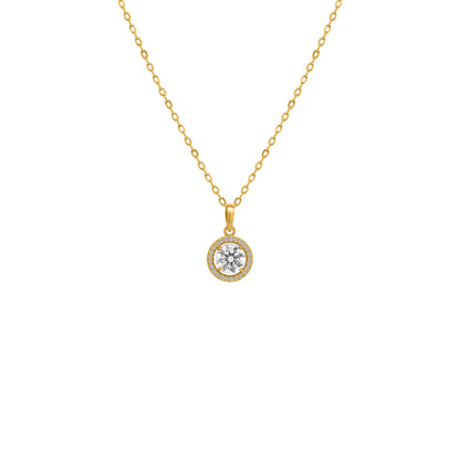 6.5mm 1.0ct Moissanite Halo Necklace Set in Sterling Silver 4 Prong Round