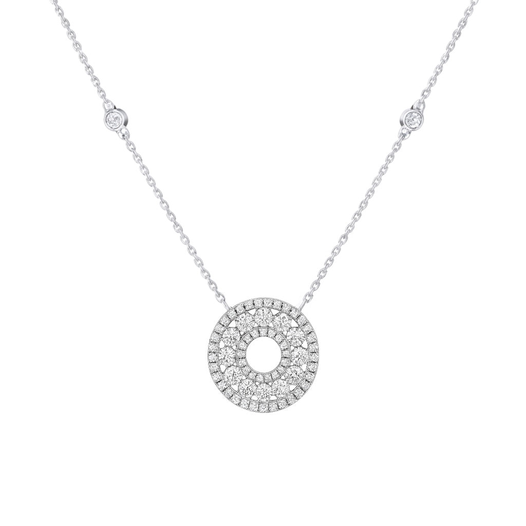 Natural Diamond Circle Pendant Necklace in 14k White Gold, 1.09 t.c.w.