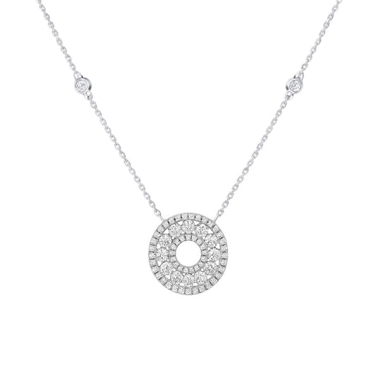 Natural Diamond Circle Pendant Necklace in 14k White Gold, 1.09 t.c.w.