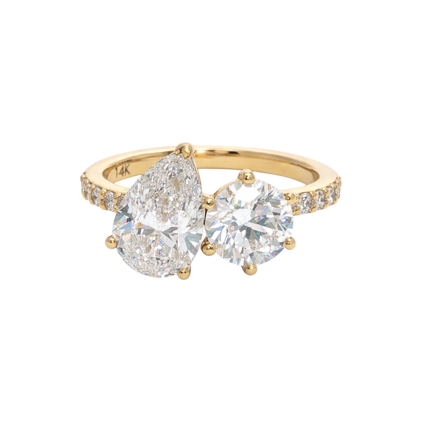 14k Gold Toi et Moi Engagement Ring | 1.05ct Round D/VS1 & 1.51ct Pear E/VS1 Lab Diamonds