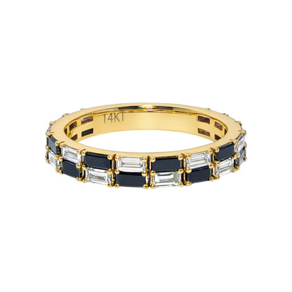 14k Gold Black and White Lab Grown Diamond Checkerboard Ring with Baguette Cuts