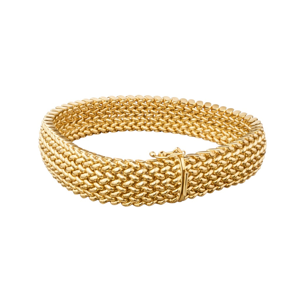 14k Gold Wide Mesh Bracelet | 14mm | 7.5"