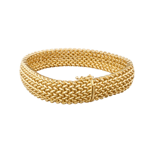14k Gold Wide Mesh Bracelet | 14mm | 7.5"