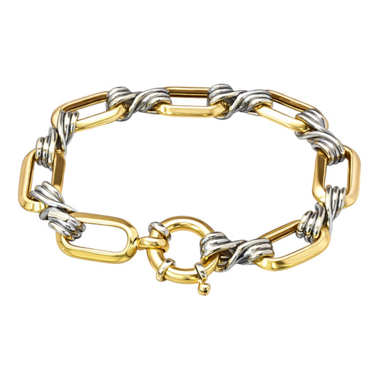 14k Gold Two-Tone Chunky Twisted Oval Links Bracelet 7"