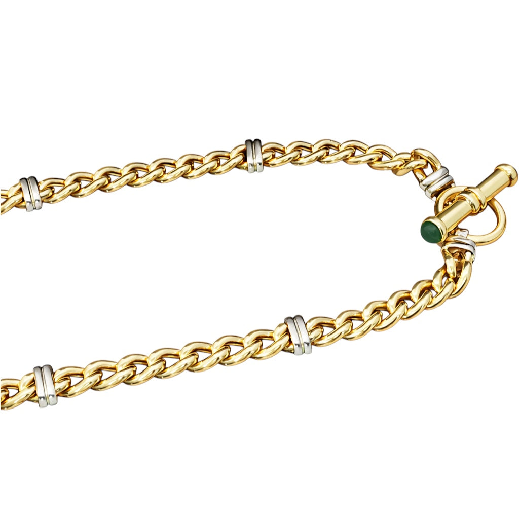 14k Two-Tone Curb Chain Necklace with Emerald Toggle | 16"