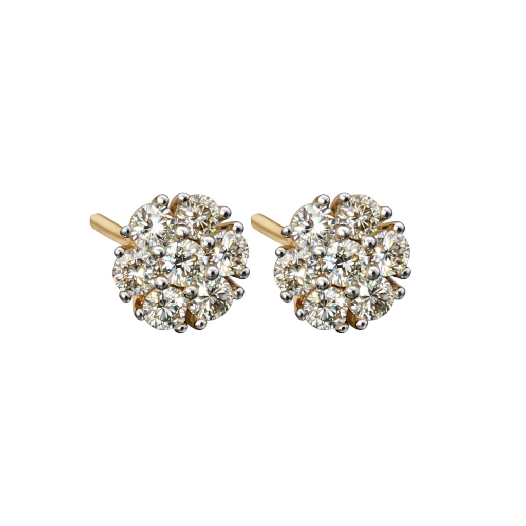 14k Yellow Gold and 1.0tcw Natural Diamonds Cluster Screwback Earrings