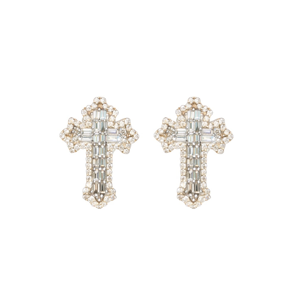 14k Yellow Gold and Natural Diamond Cross Screwback Earrings -  0.94tcw