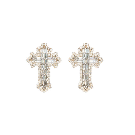 14k Yellow Gold and Natural Diamond Cross Screwback Earrings -  0.94tcw