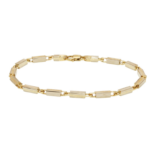 14k Yellow Gold 3.3mm Solid Bar Link Bracelet - 8"