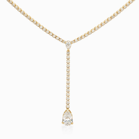 14k Yellow Gold Pear Lab Grown Diamond Lariat Tennis Necklace 6.262 tcw