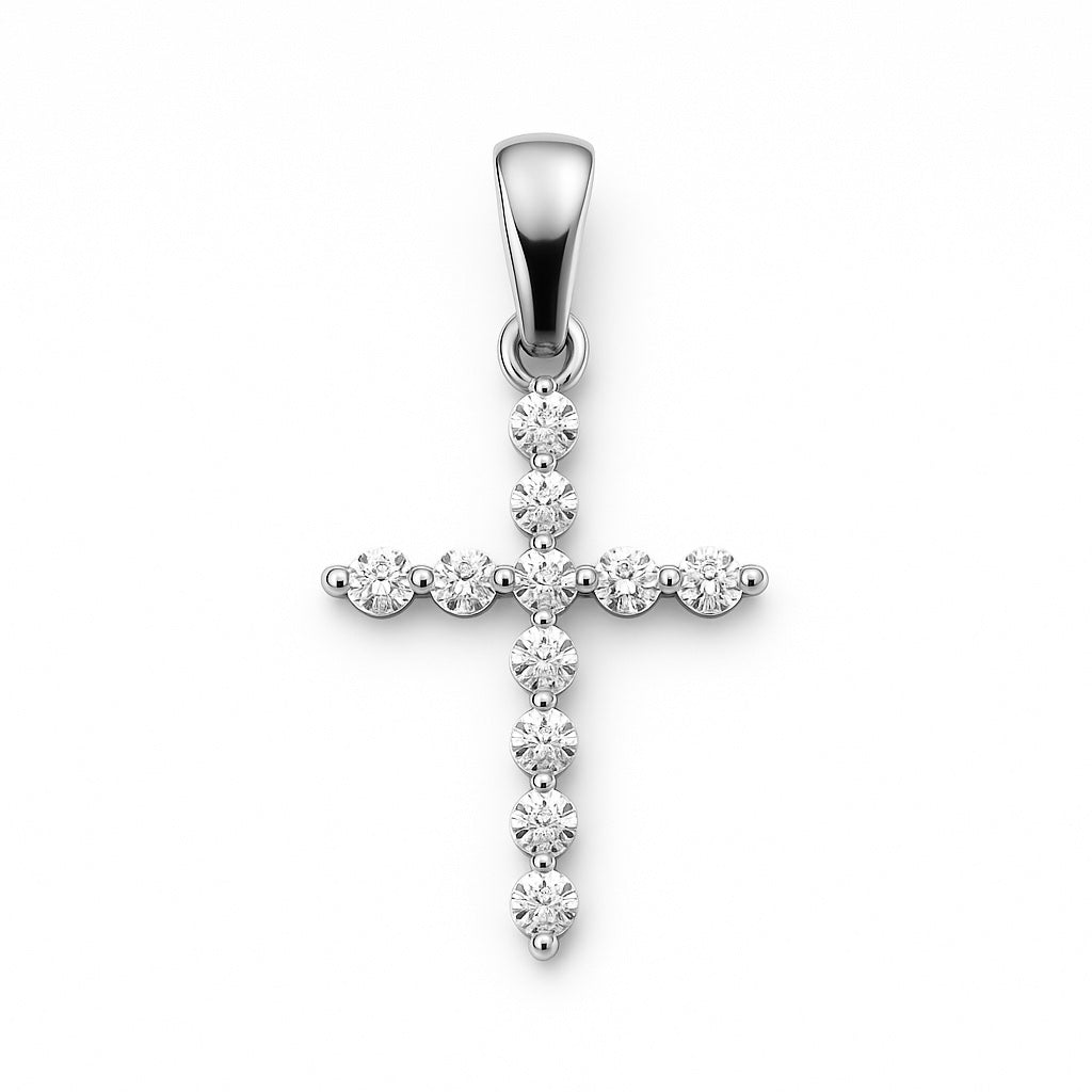 0.25tcw Natural Diamond Shared Prong Petite Cross in 14k White Gold