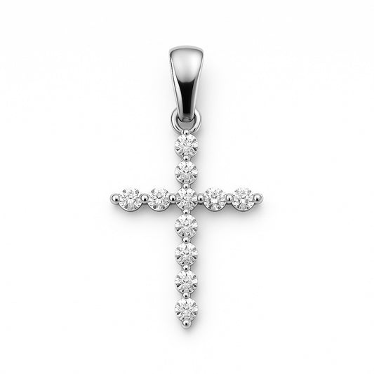 0.25tcw Natural Diamond Shared Prong Petite Cross in 14k White Gold