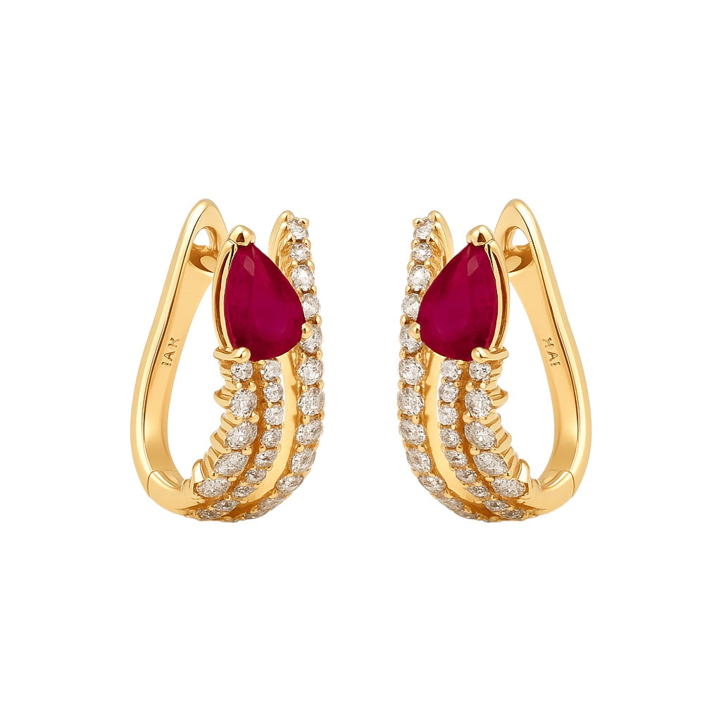 14k Gold Natural Ruby and Diamond Drop Earrings (0.75 tcw)