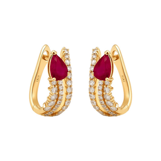 14k Gold Natural Ruby and Diamond Drop Earrings (0.75 tcw)