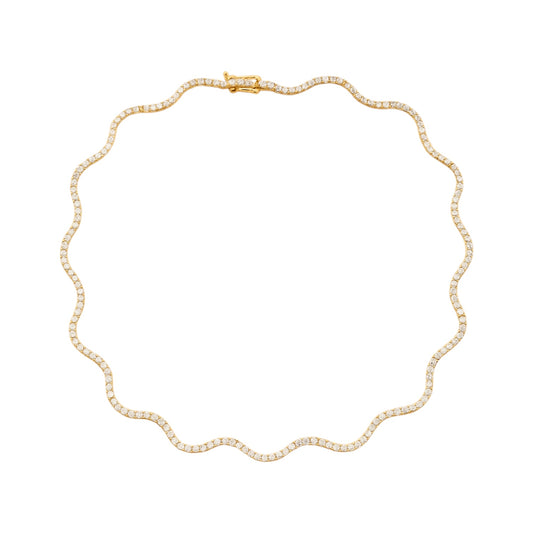 Wavy Lab-Grown Diamond Tennis Necklace – 7.0 tcw in 14k Yellow Gold (16")