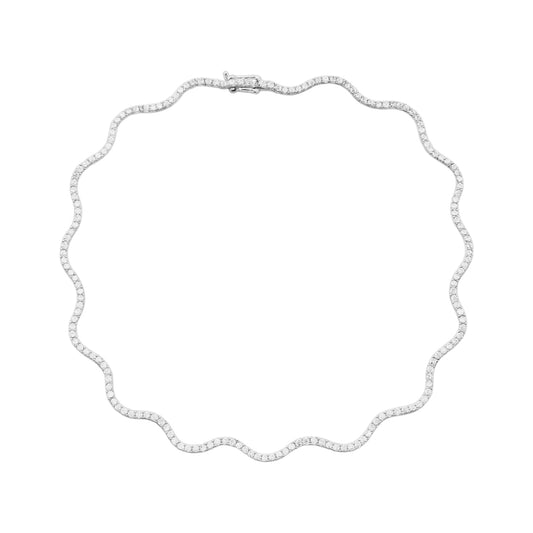 Wavy Lab-Grown Diamond Tennis Necklace – 7.0 tcw in 14k White Gold (16")