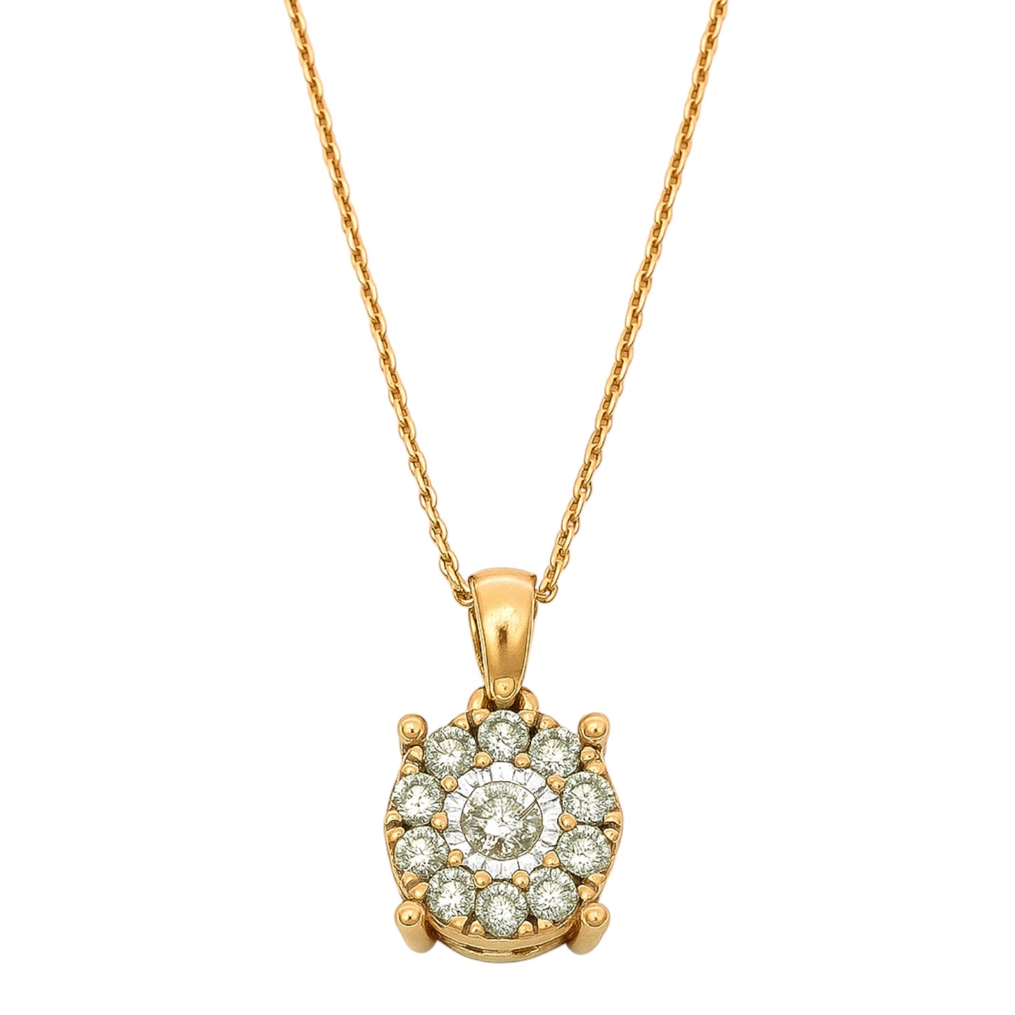 14k Gold Diamond Halo Pendant Necklace (0.75 tcw) 18"