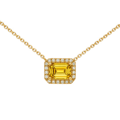 18k Gold Fancy Yellow Lab Diamond Pendant Necklace with Natural Diamond Halo – 18"