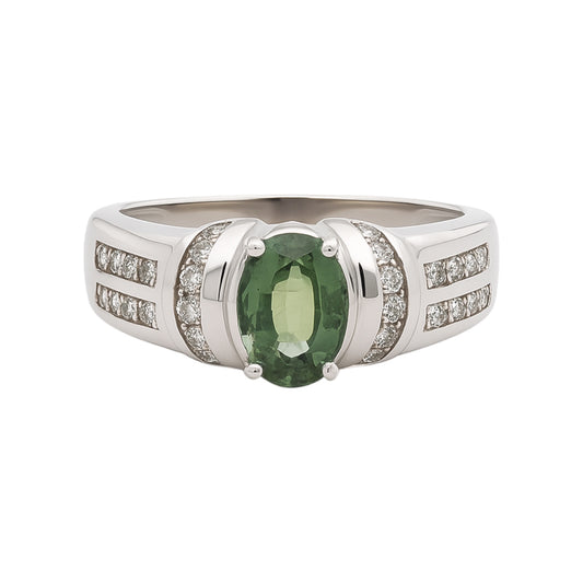 14k White Gold Natural Diamond & Mint Green Tourmaline Ring | 1.00tcw