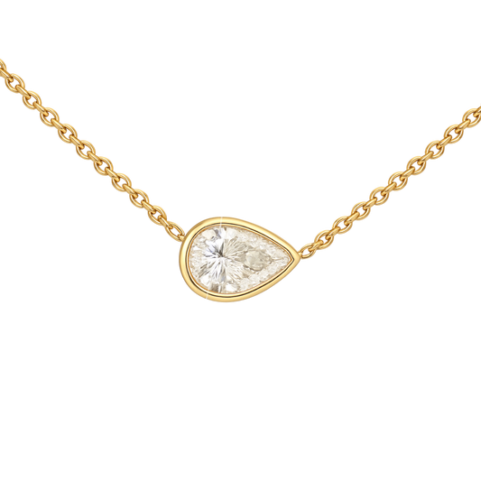 18k Gold Bezel Set Pear Pendant Necklace – 18"