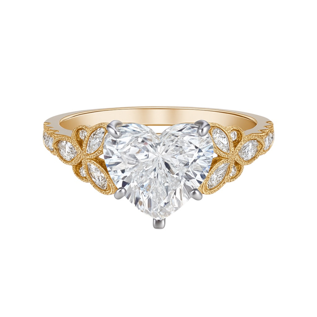 14k Gold 3ct Lab Diamond Heart Cut Engagement Ring