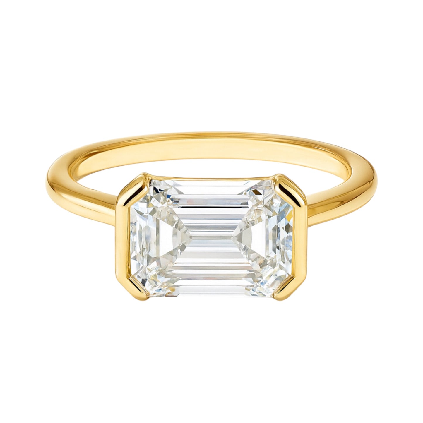 14k Gold East West Emerald Cut Half Bezel Engagement Ring | 3.10 tcw Lab Grown Diamond