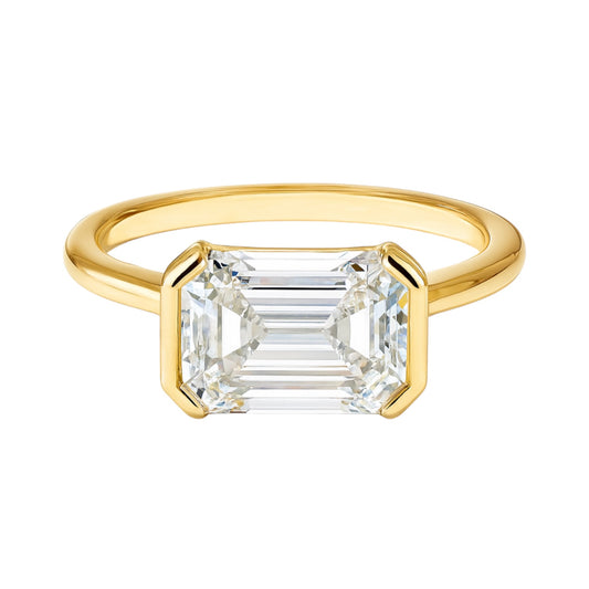 14k Gold East West Emerald Cut Half Bezel Engagement Ring | 3.10 tcw Lab Grown Diamond