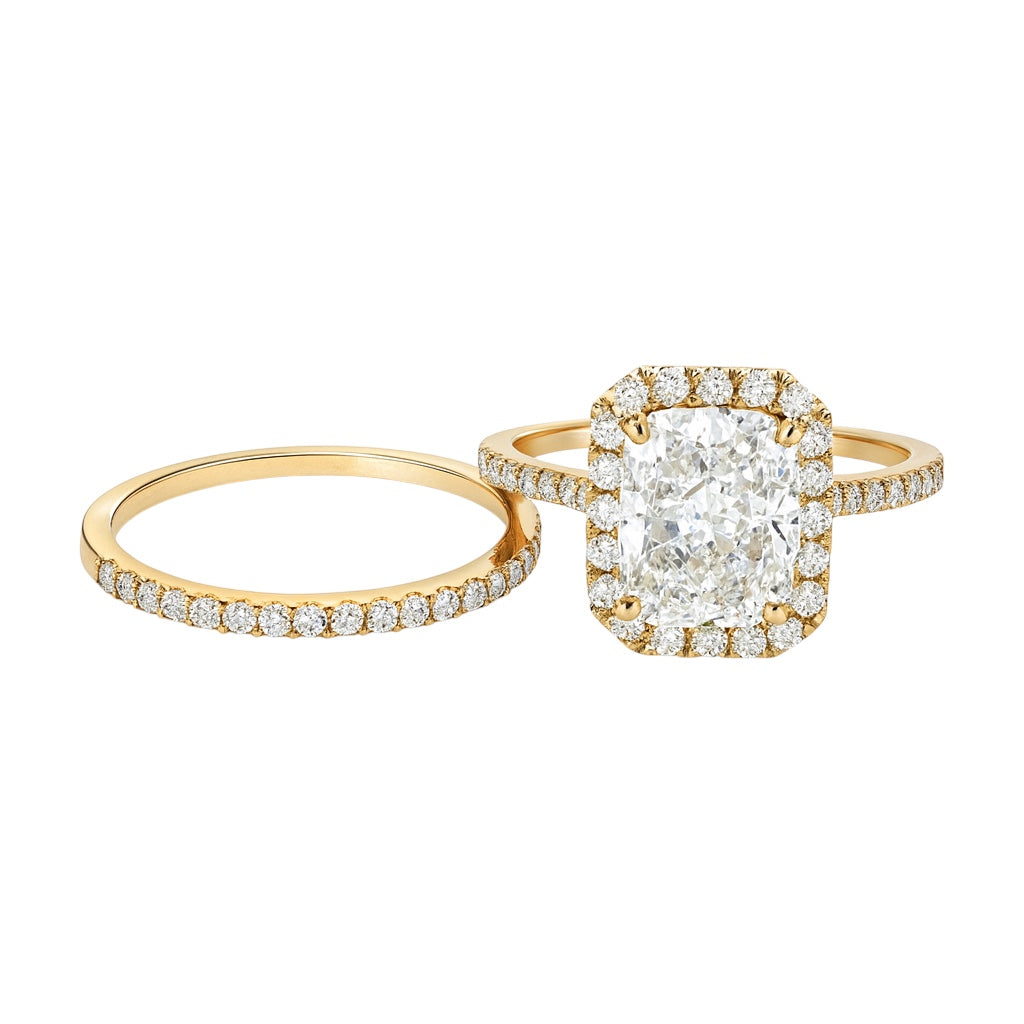 14k Yellow Gold Wedding Set w/ Natural Diamond Accents & 2.01 ct. Elongated Cushion Center (VS1/E)