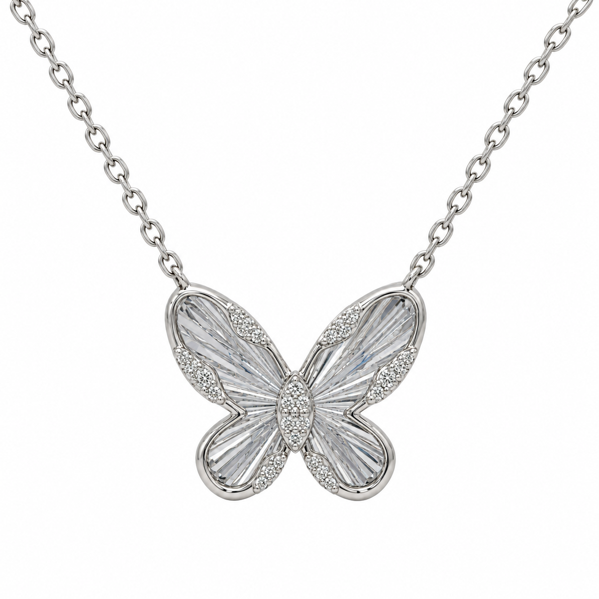 18k White Gold Natural Diamond Butterfly Necklace | 16–18"