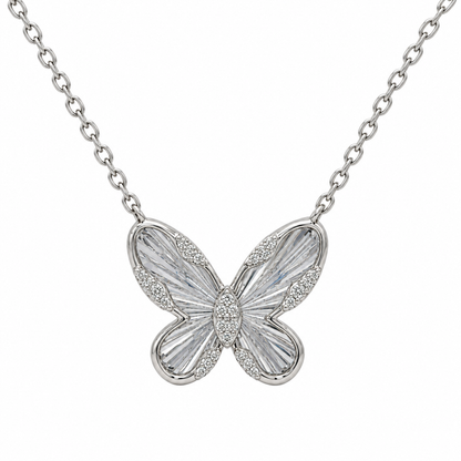 18k White Gold Natural Diamond Butterfly Necklace | 16–18"
