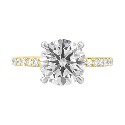 3.05 Carat Round Brilliant Lab Grown Diamond in 18k Yellow Gold Pave Cathedral Setting