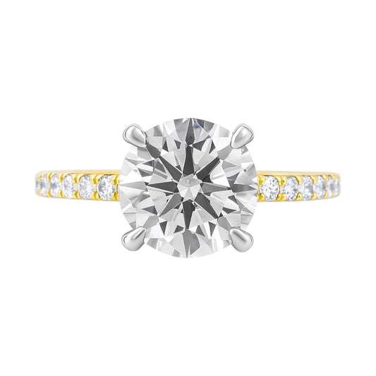 3.05 Carat Round Brilliant Lab Grown Diamond in 18k Yellow Gold Pave Cathedral Setting
