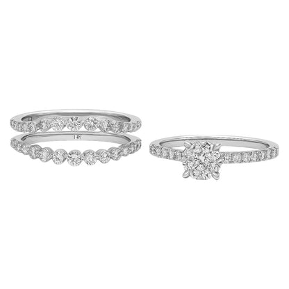 14k White Gold and Natural Diamond Cluster Ring w/ Enhancer (1.018 tcw)