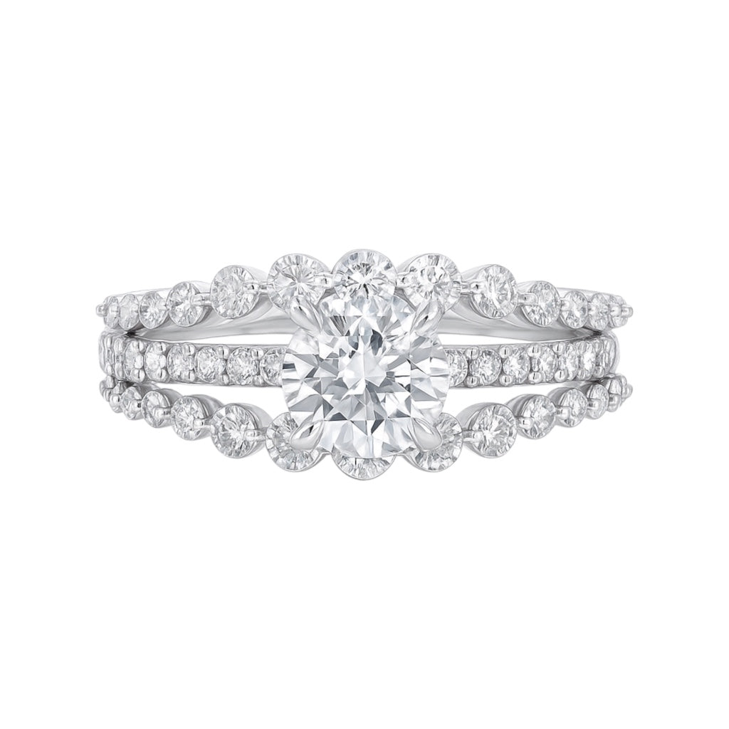 14k White Gold and Natural Diamond Cluster Ring w/ Enhancer (1.018 tcw)