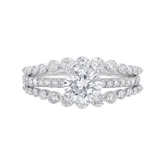 14k White Gold and Natural Diamond Cluster Ring w/ Enhancer (1.018 tcw)