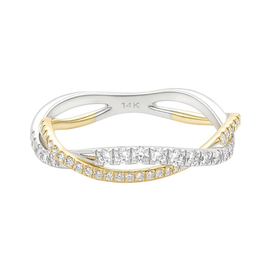 14k Two Tone Gold and Natural Diamond Twist Band (0.46 tcw)