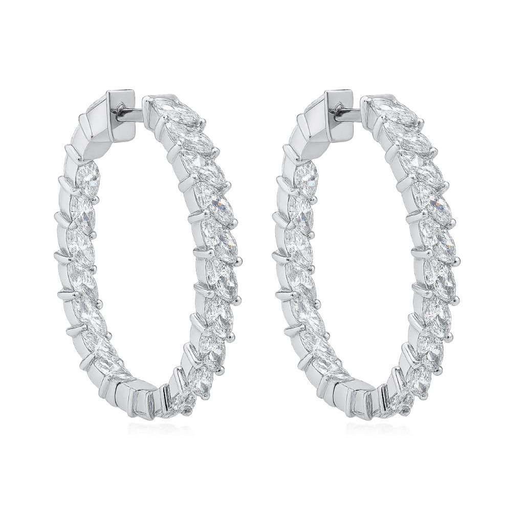 14k White Gold Marquise Cut Inside Out Hoop Earrings (2.3 tcw)