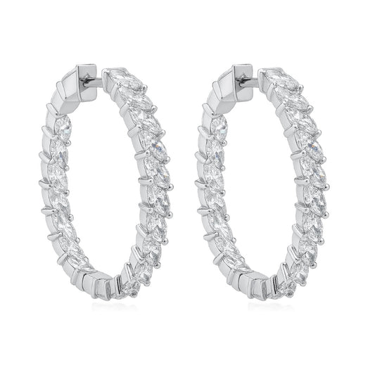 14k White Gold Marquise Cut Inside Out Hoop Earrings (2.3 tcw)