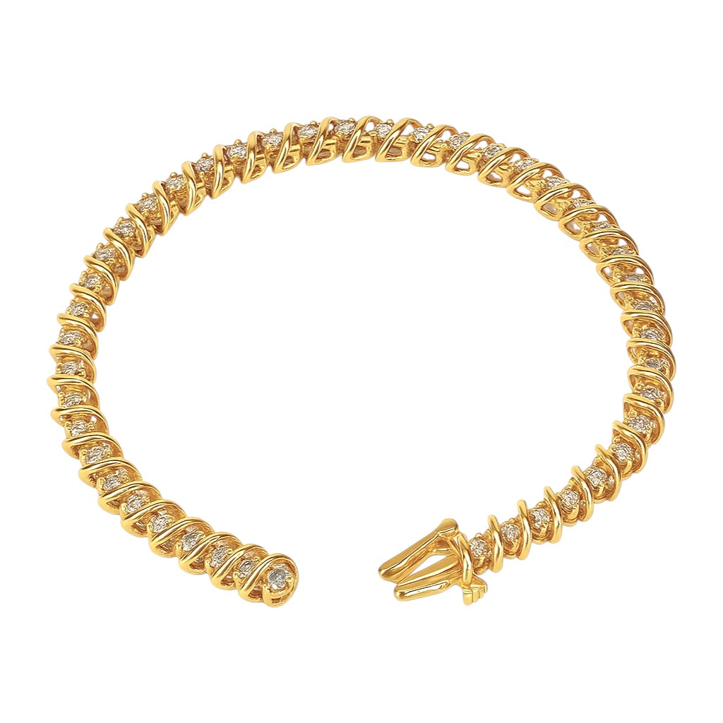 14k Gold Spiral Set Natural Diamond Tennis Bracelet (3.00 tcw)