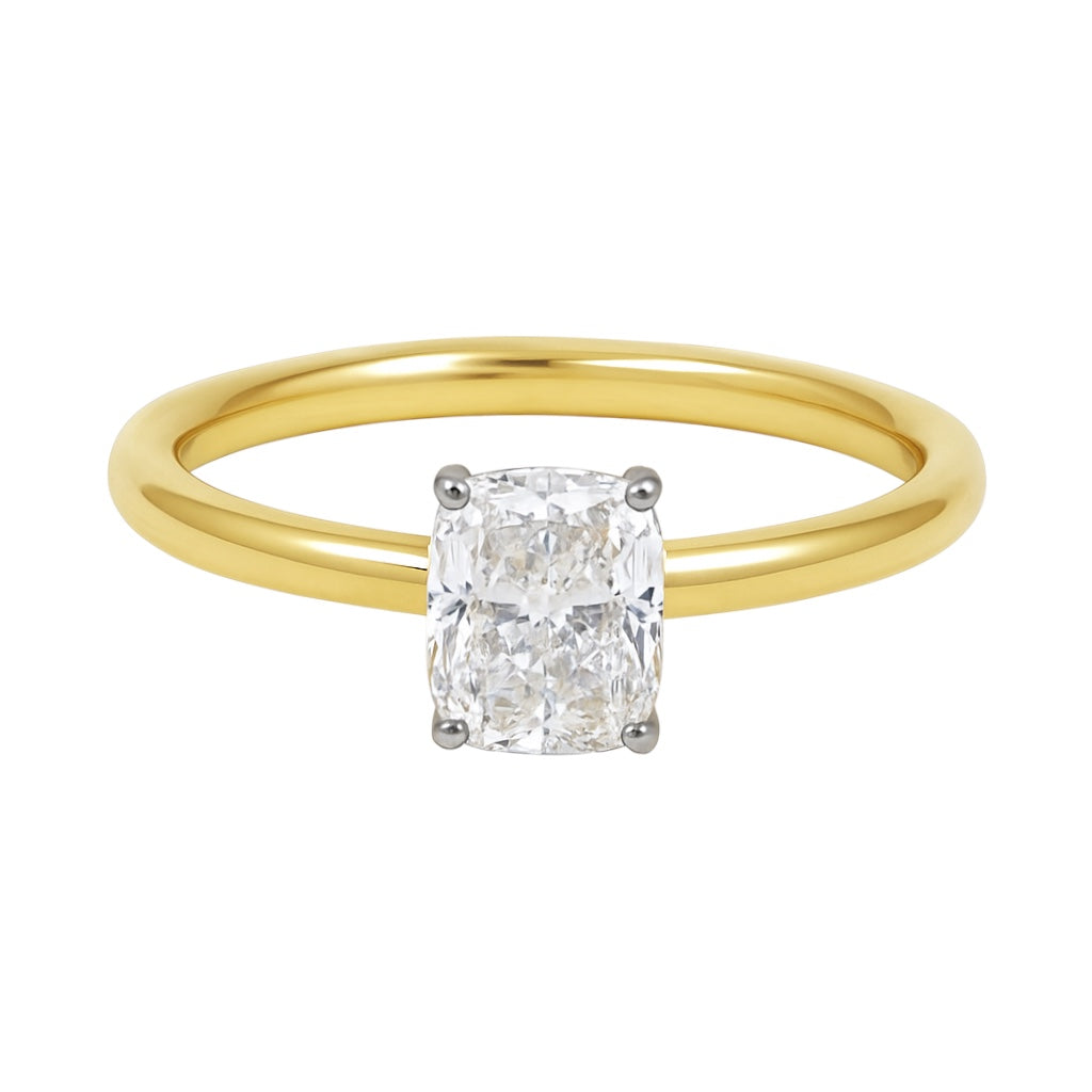 14k Gold 1ct Lab Grown Cushion Cut Solitaire Engagement Ring