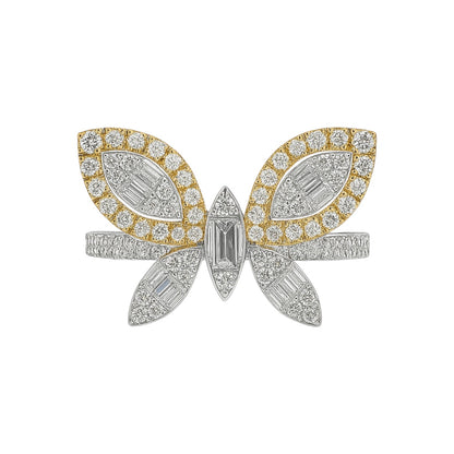 14k Gold Natural Diamond Two Tone Butterfly Ring (0.80 tcw)